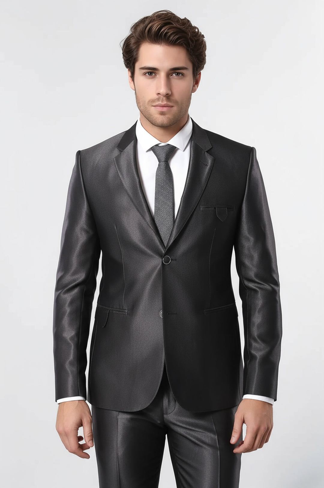 Parlak Füme Erkek Takım Elbise - Wessi