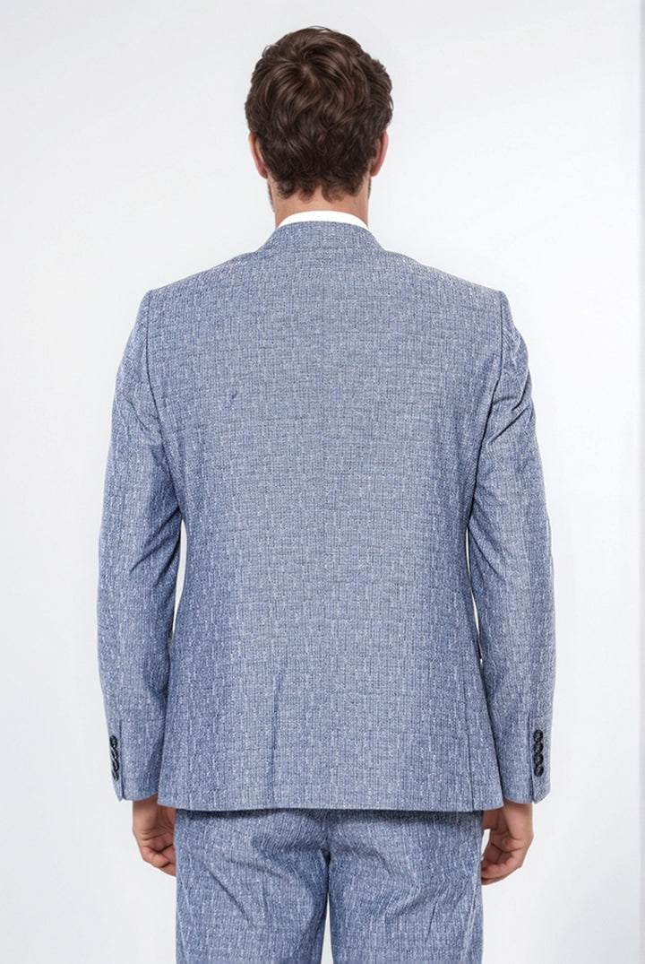 Tek Düğme Sivri Yaka Açık Lacivert Yelekli Takım Elbise | Wessi