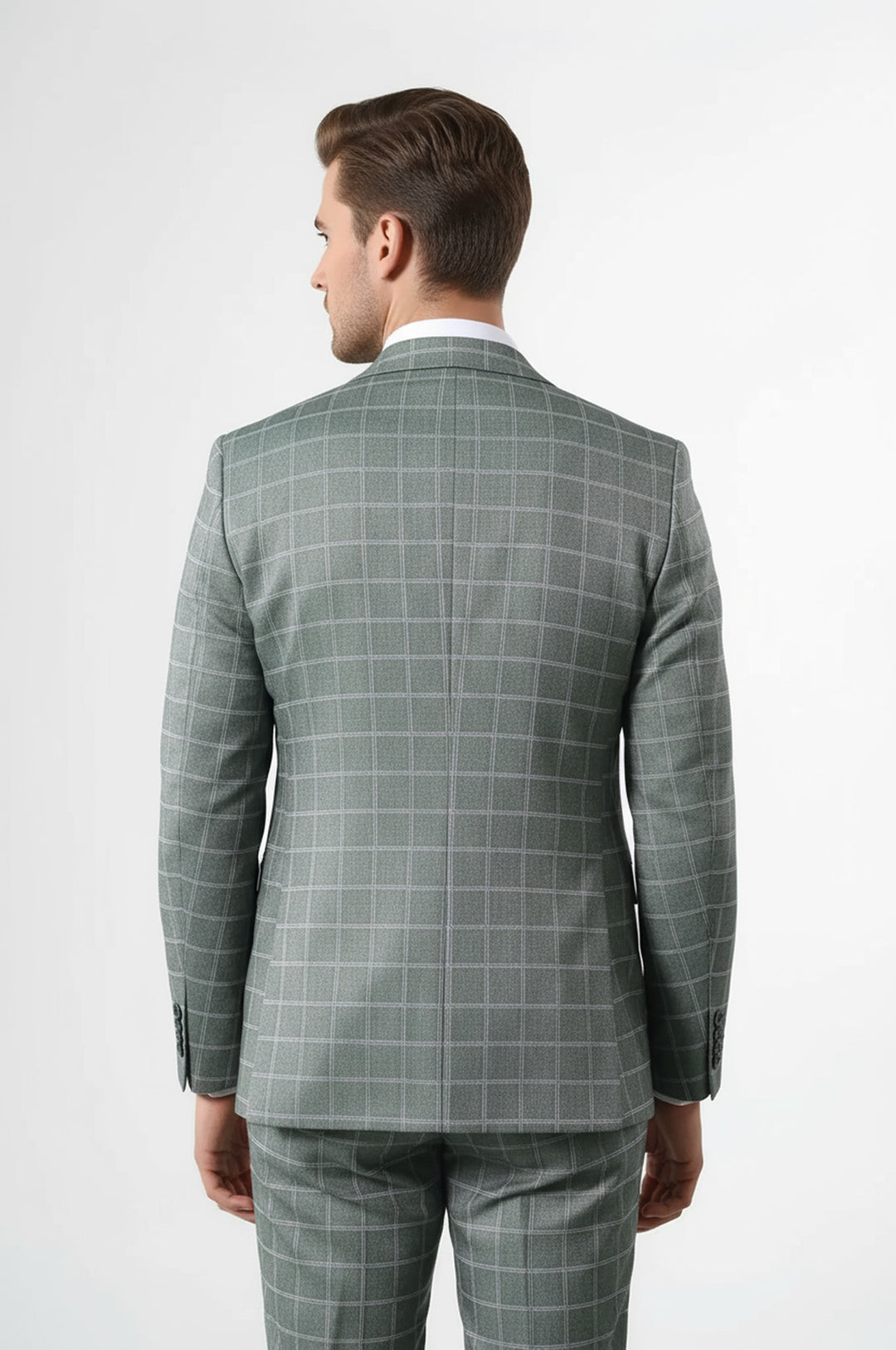 Ekose Yeşil Kombinli Yelekli Takım Elbise | Wessi