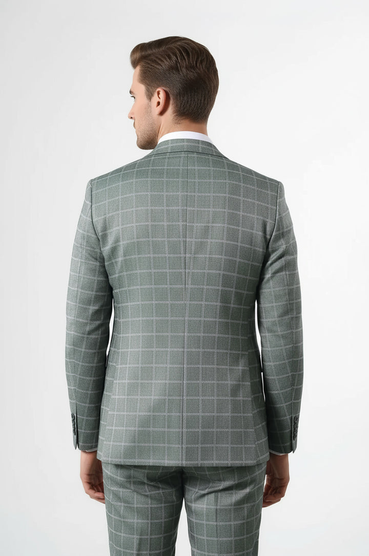 Ekose Yeşil Kombinli Yelekli Takım Elbise | Wessi