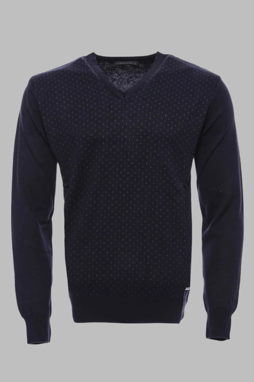 Lacivert Nokta Desenli V Yaka Triko - Wessi
