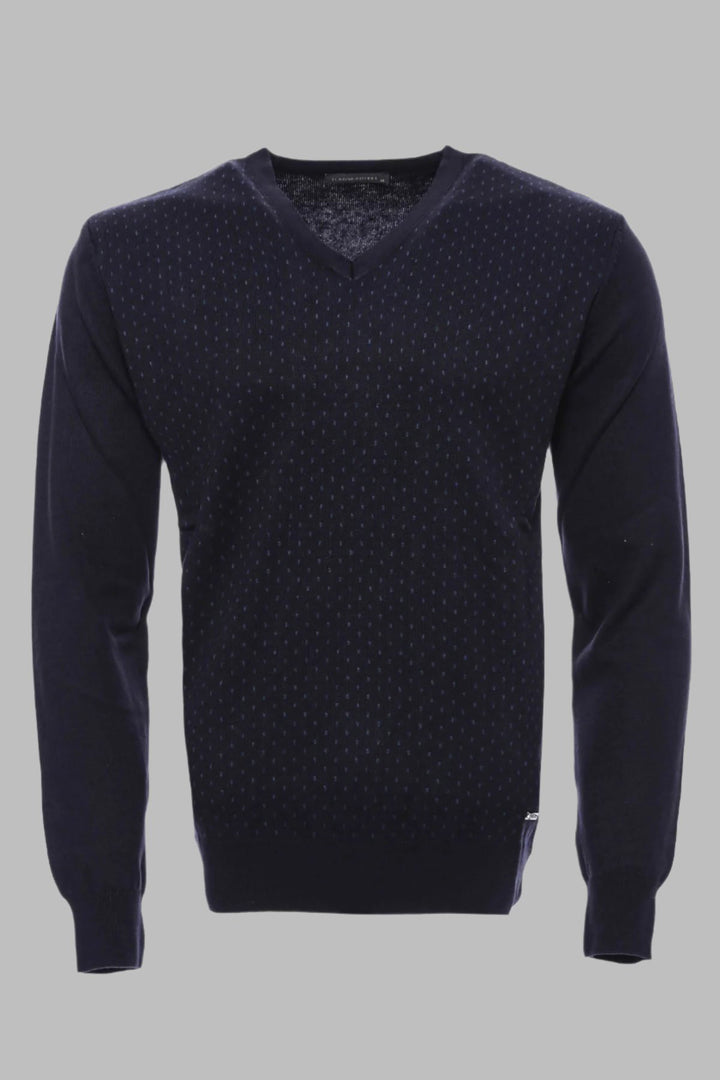 Lacivert Nokta Desenli V Yaka Triko - Wessi