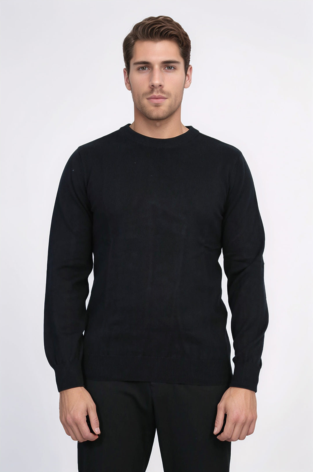 Bisiklet Yaka Uzun Kollu Slim Fit Siyah Erkek Triko - Wessi