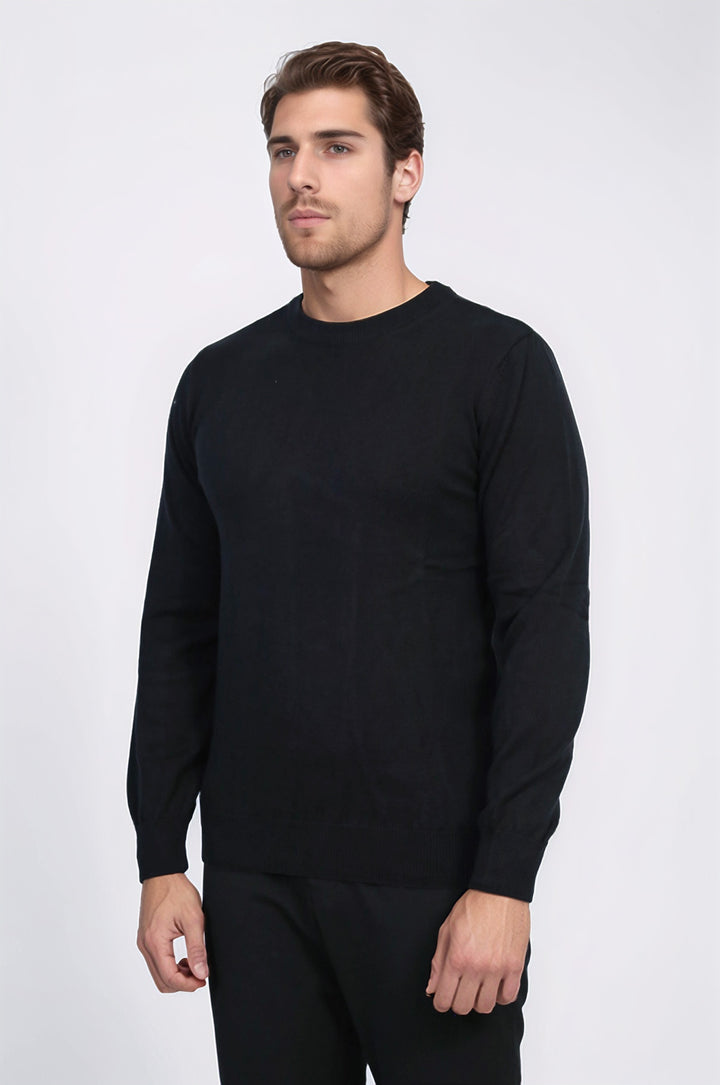 Bisiklet Yaka Uzun Kollu Slim Fit Siyah Erkek Triko - Wessi