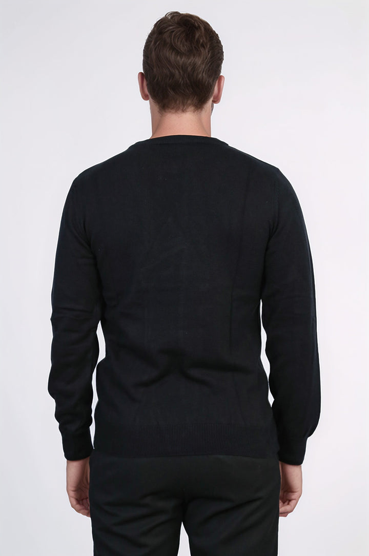 Bisiklet Yaka Uzun Kollu Slim Fit Siyah Erkek Triko - Wessi