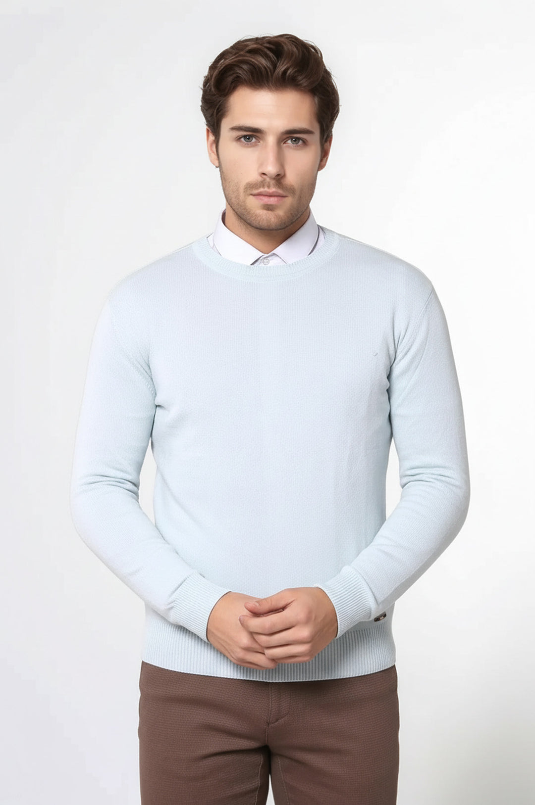 Bisiklet Yaka Buz Mavi Triko - Wessi