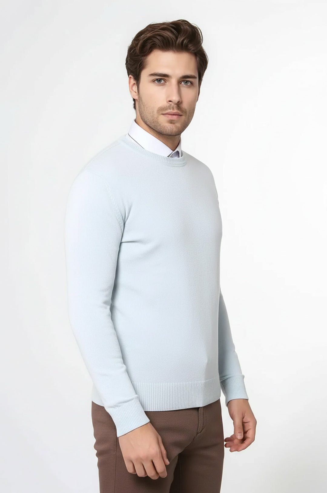 Bisiklet Yaka Buz Mavi Triko - Wessi