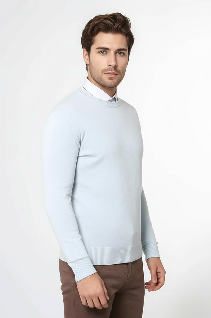 Bisiklet Yaka Buz Mavi Triko - Wessi