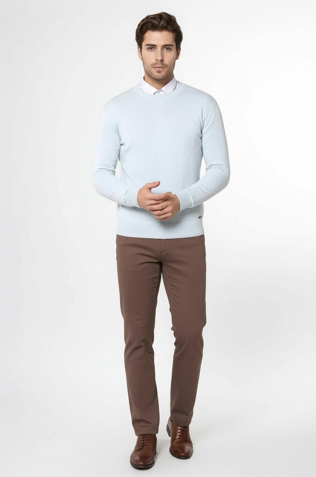 Bisiklet Yaka Buz Mavi Triko - Wessi