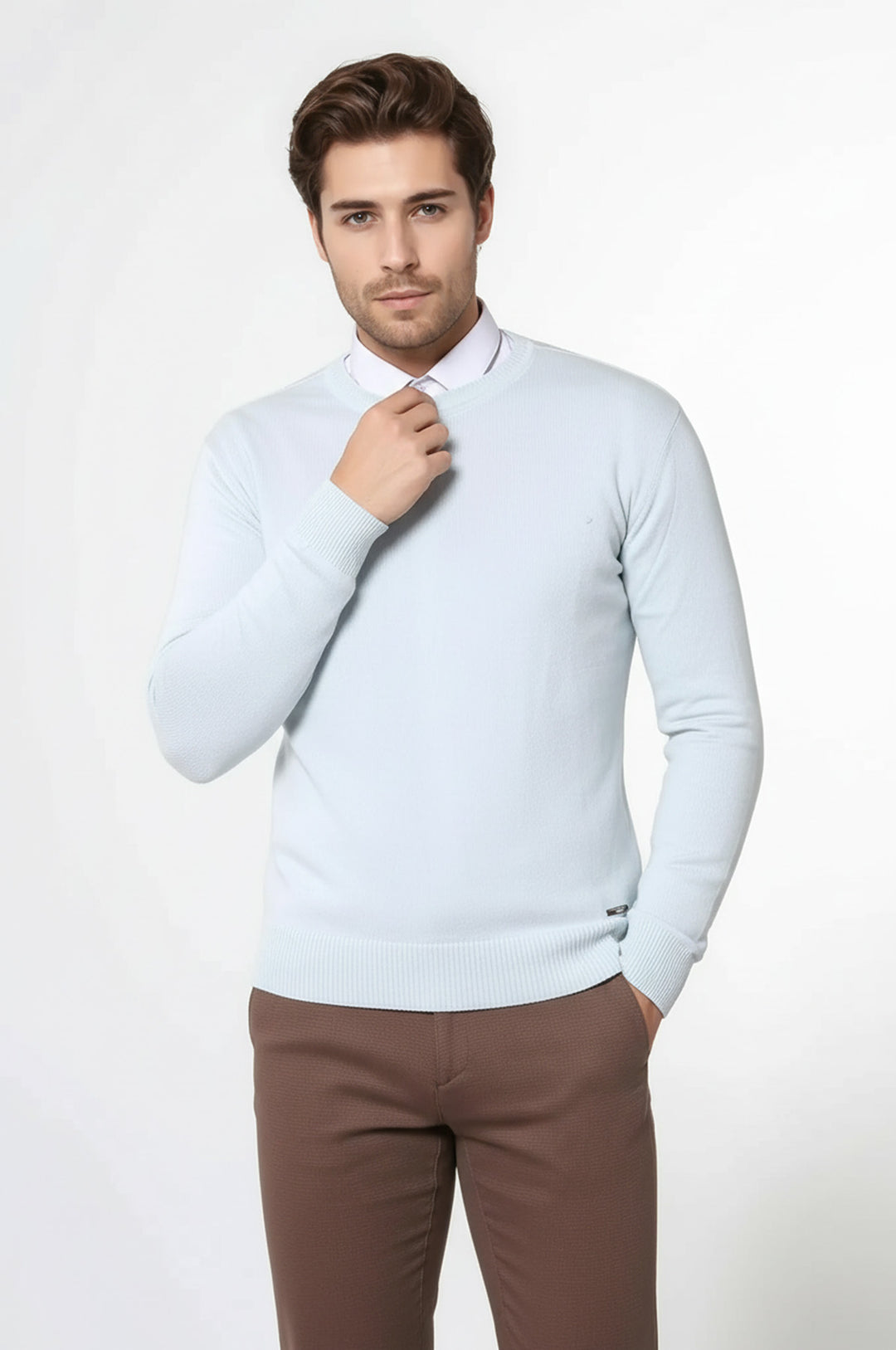 Bisiklet Yaka Buz Mavi Triko - Wessi