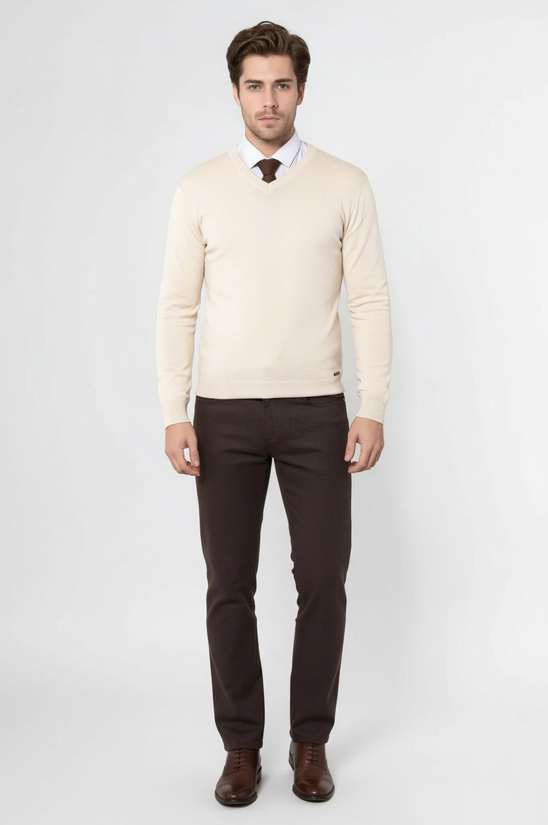 V Yaka Krem Triko - Wessi