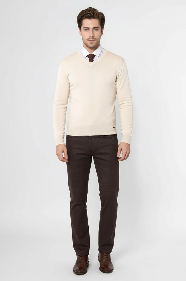 V Yaka Krem Triko - Wessi