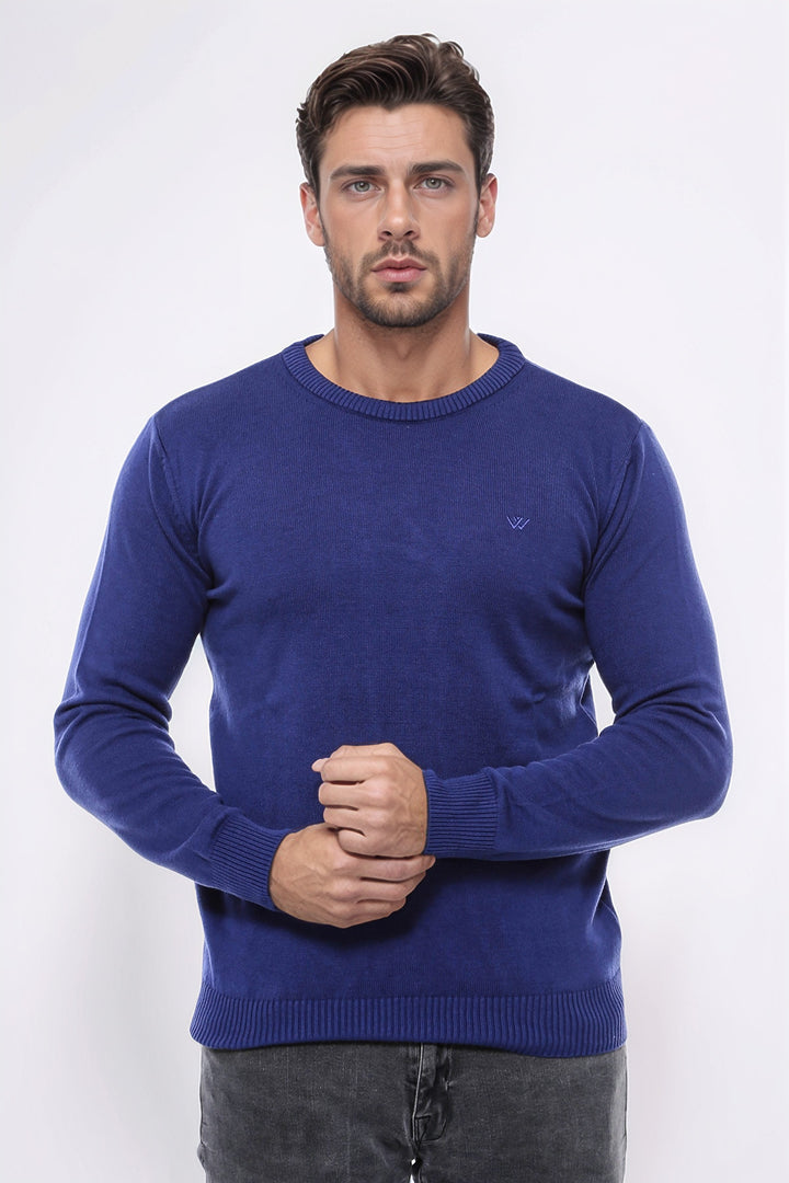 Lacivert Bisiklet Yaka Slimfit Desensiz Triko - Wessi