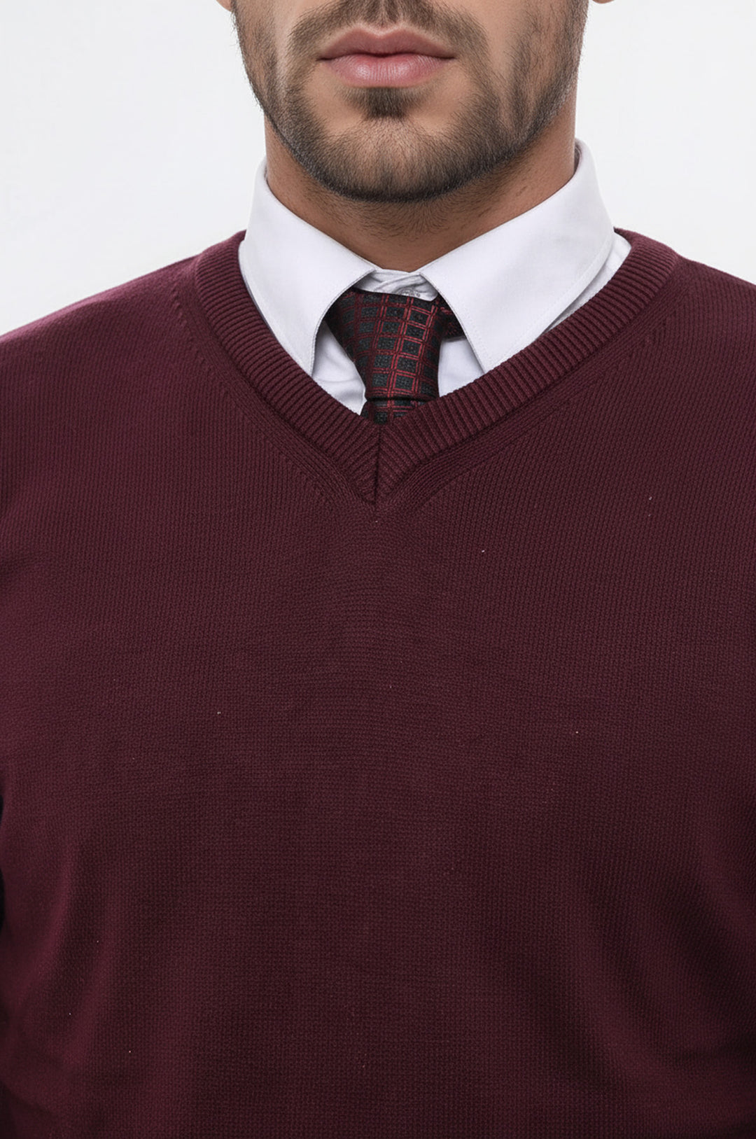 V Yaka Bordo Erkek Triko - Wessi