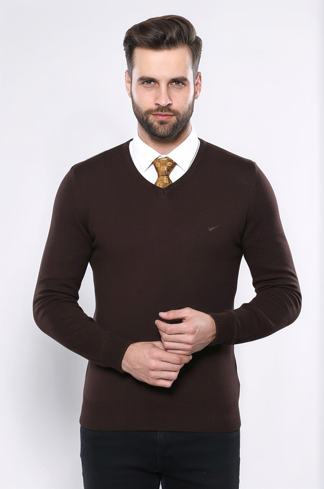 Kahverengi V Yaka Yaka Triko - Wessi