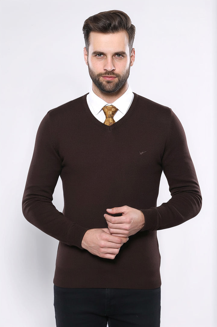 Kahverengi V Yaka Yaka Triko - Wessi