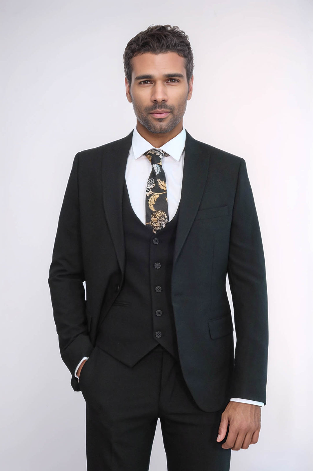 Tek Düğmeli Slim Fit Siyah Yelekli Erkek Takım Elbise - Wessi