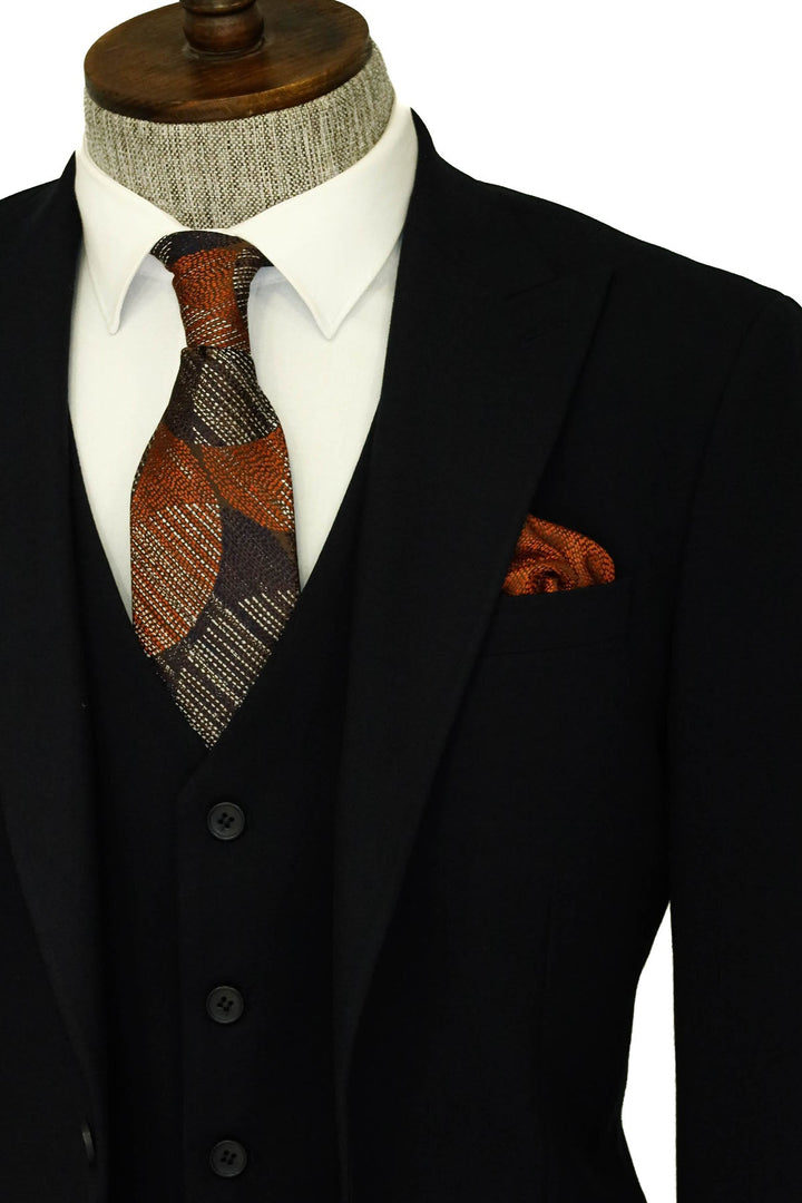 Tek Düğmeli Slim Fit Lacivert Yelekli Erkek Takım Elbise - Wessi