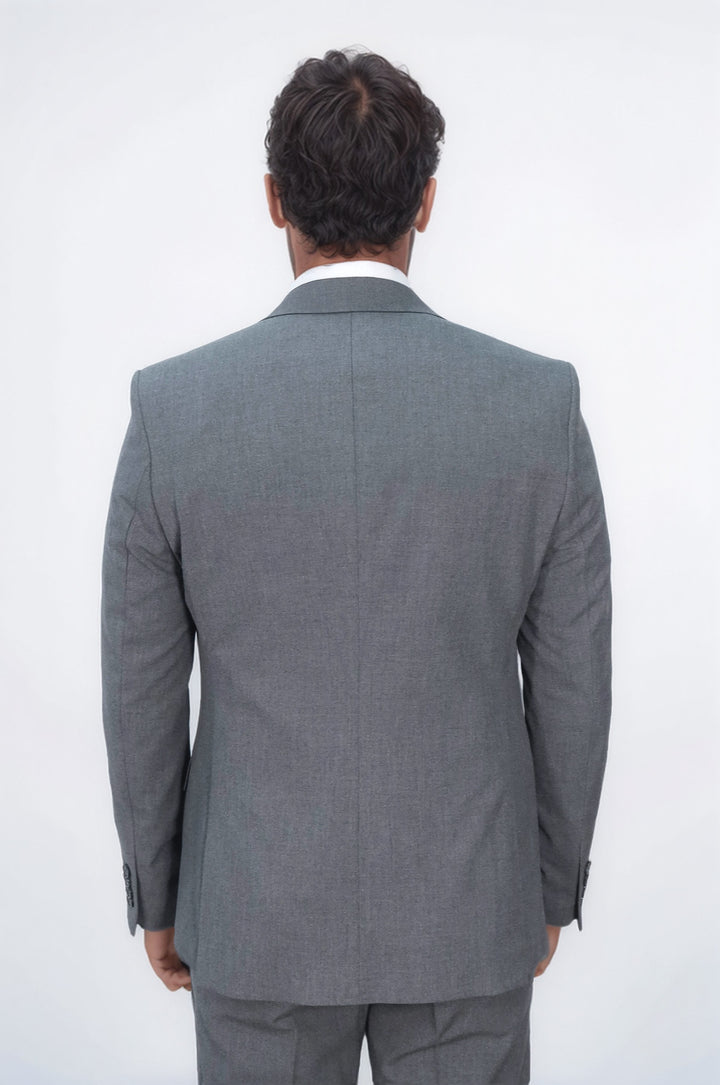 Tek Düğmeli Slim Fit Koyu Gri Yelekli Erkek Takım Elbise - Wessi