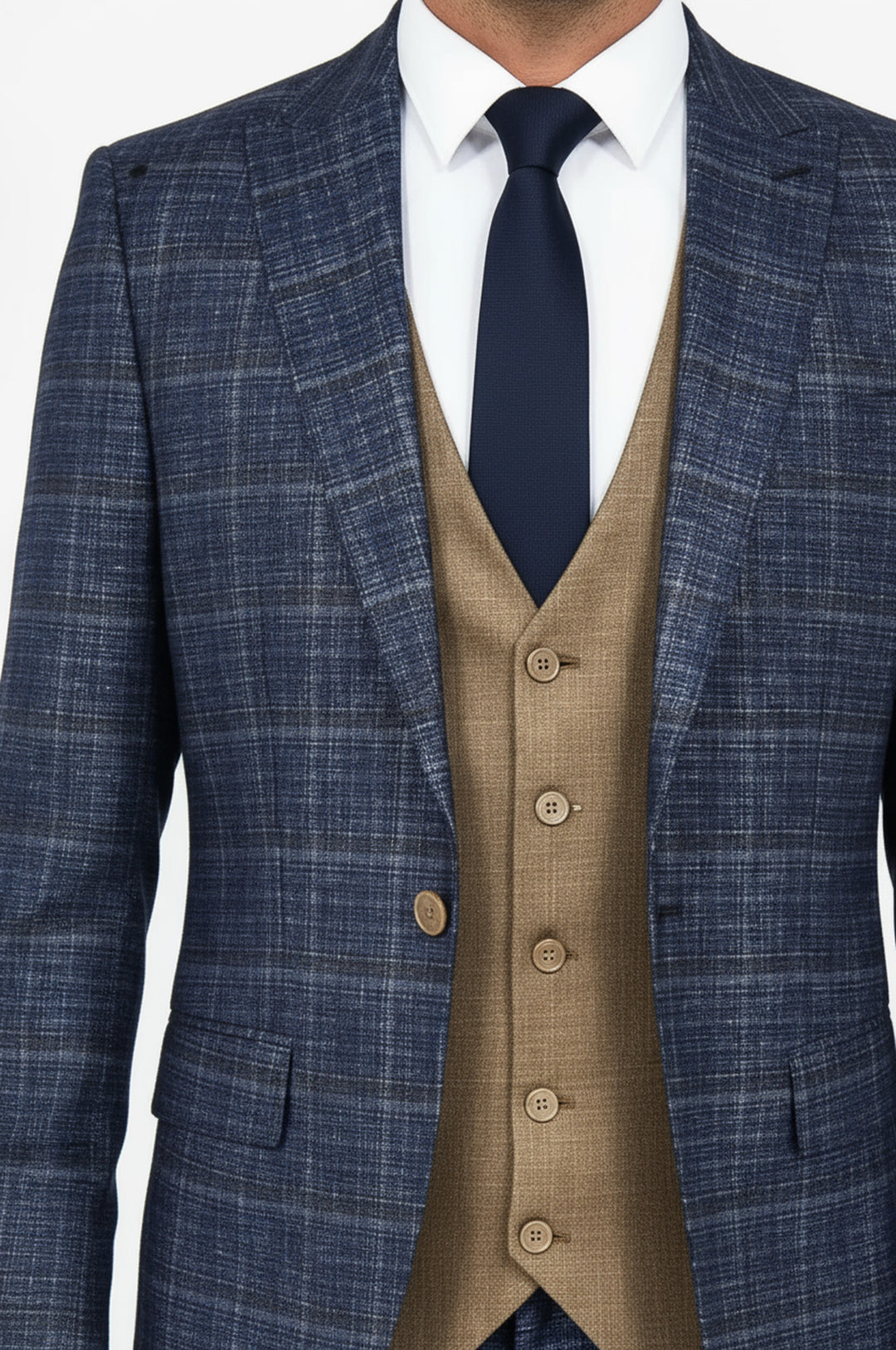 Ekose Ceketli Slim Fit Lacivert Erkek Takım Elbise - Wessi