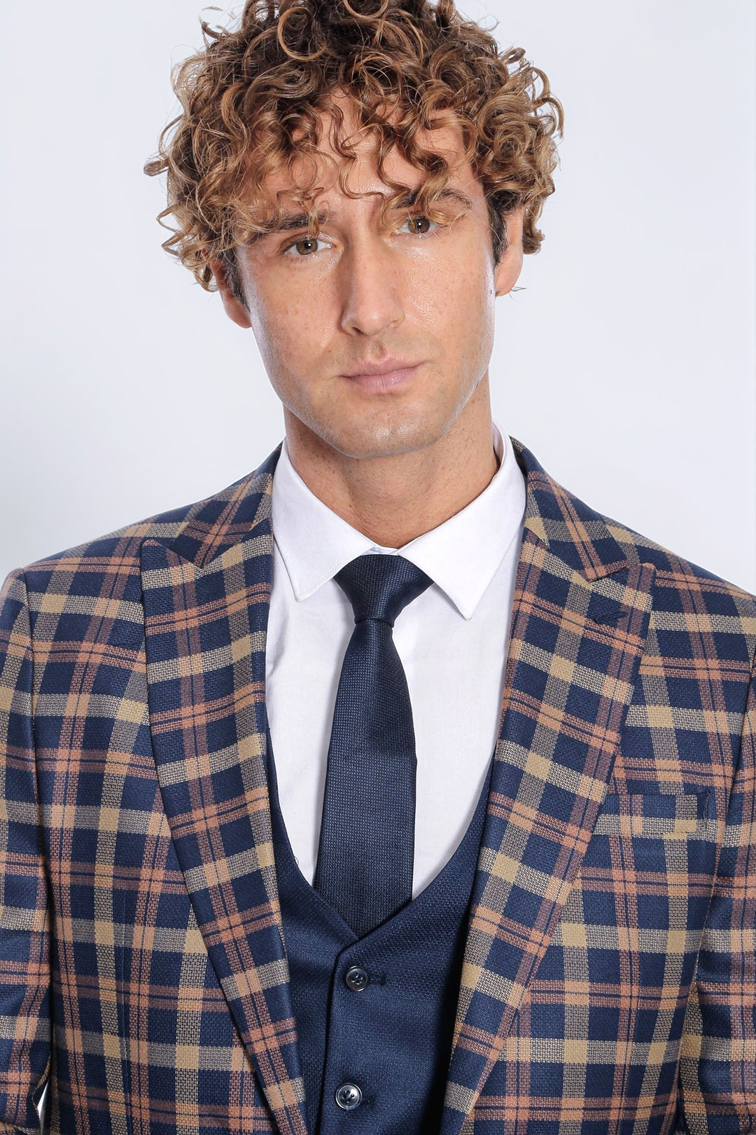 Ekose Ceketli Slim Fit Lacivert Erkek Takım Elbise - Wessi