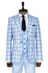 Ekose Ceketli Slim Fit Açık Mavi Erkek Kombinli Takım Elbise - Wessi