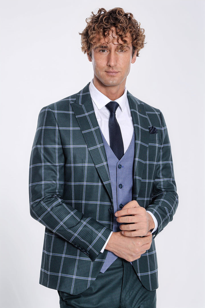 Desenli Dar Kesim Yeşil Erkek Takım Elbise - Wessi