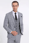 Ekose Ceketli Desenli Slim Fit Gri Erkek Takım Elbise - Wessi