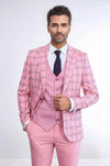 Ekose Ceketli Desenli Slim Fit Pembe Erkek Takım Elbise - Wessi