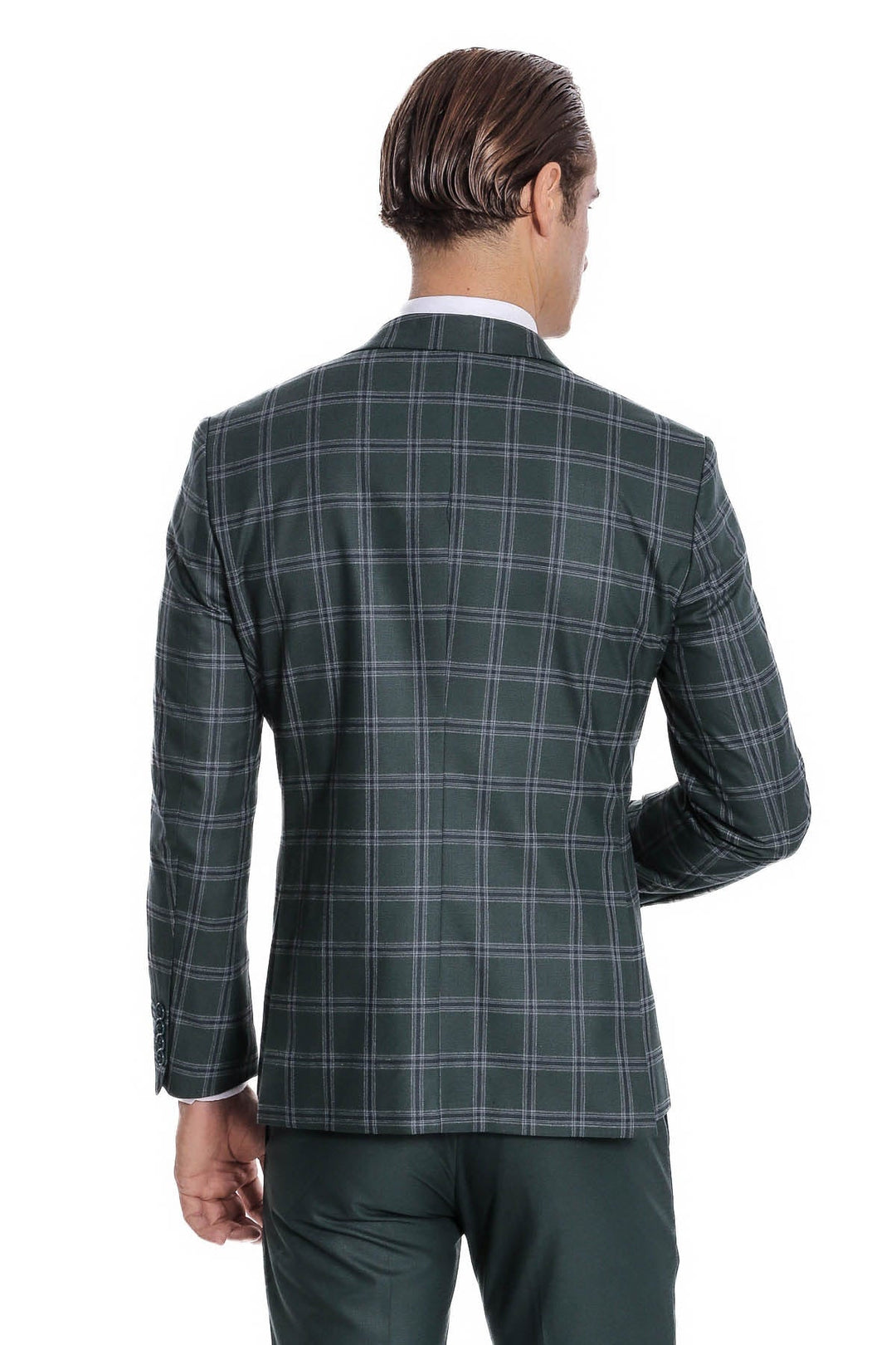 Ekose Ceketli Desenli Slim Fit Yeşil Erkek Takım Elbise - Wessi