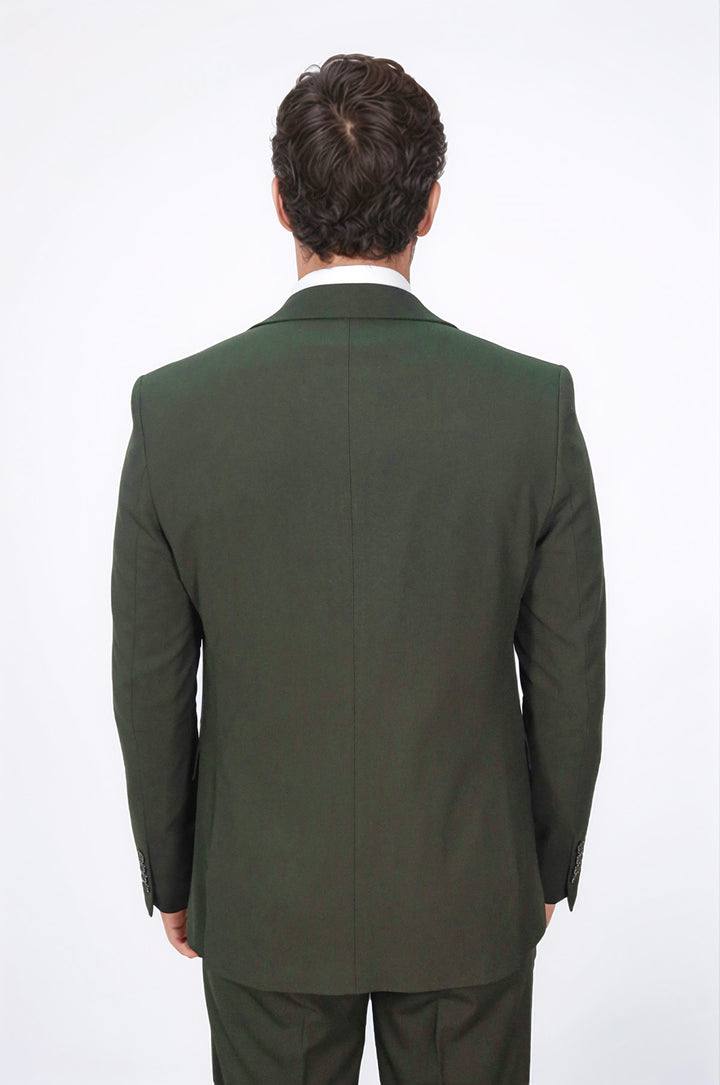 Tek Düğmeli Slim Fit Yeşil Yelekli Erkek Takım Elbise - Wessi