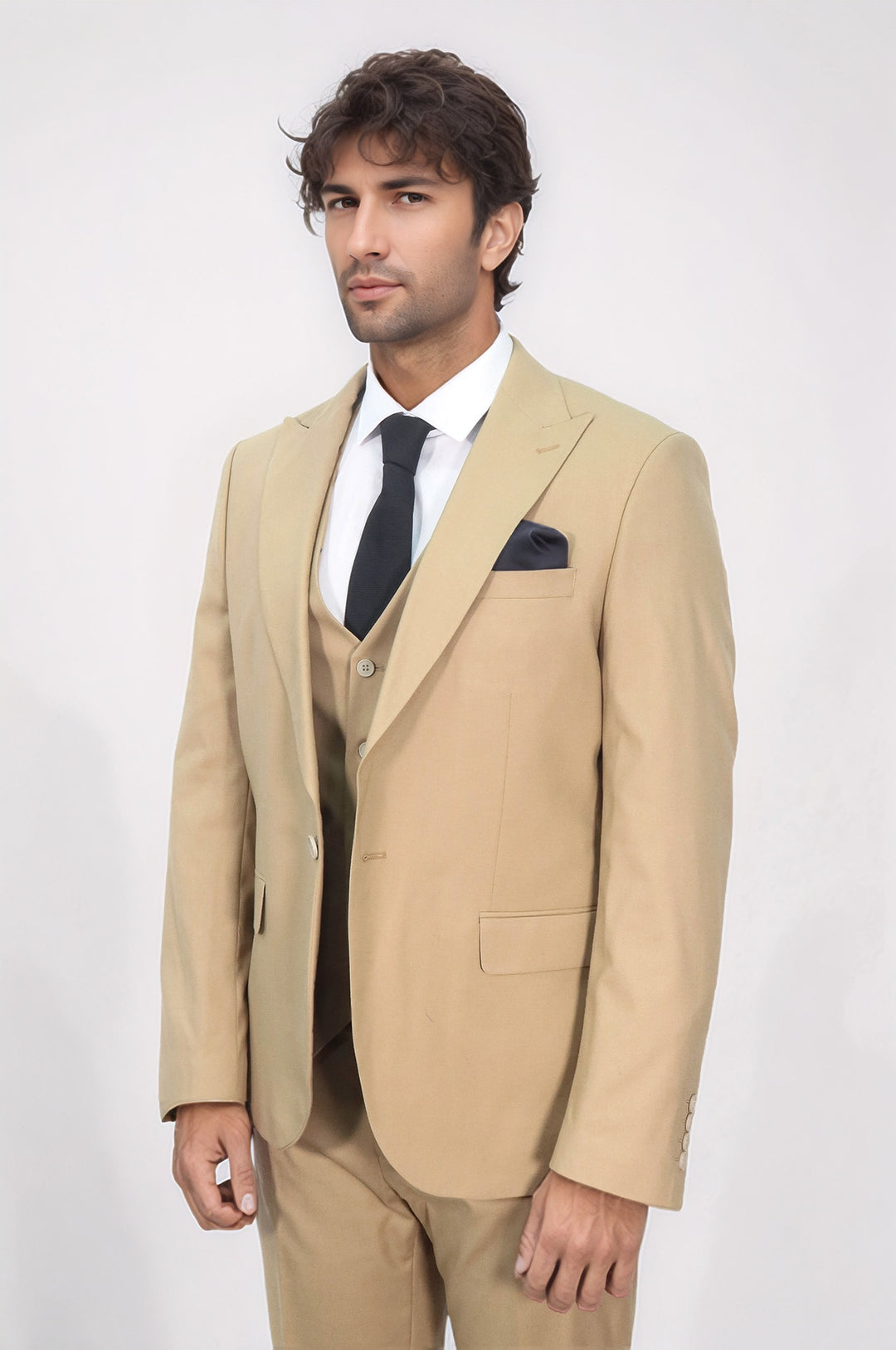 Desensiz Slim Fit Kum Rengi Erkek Takım Elbise - Wessi
