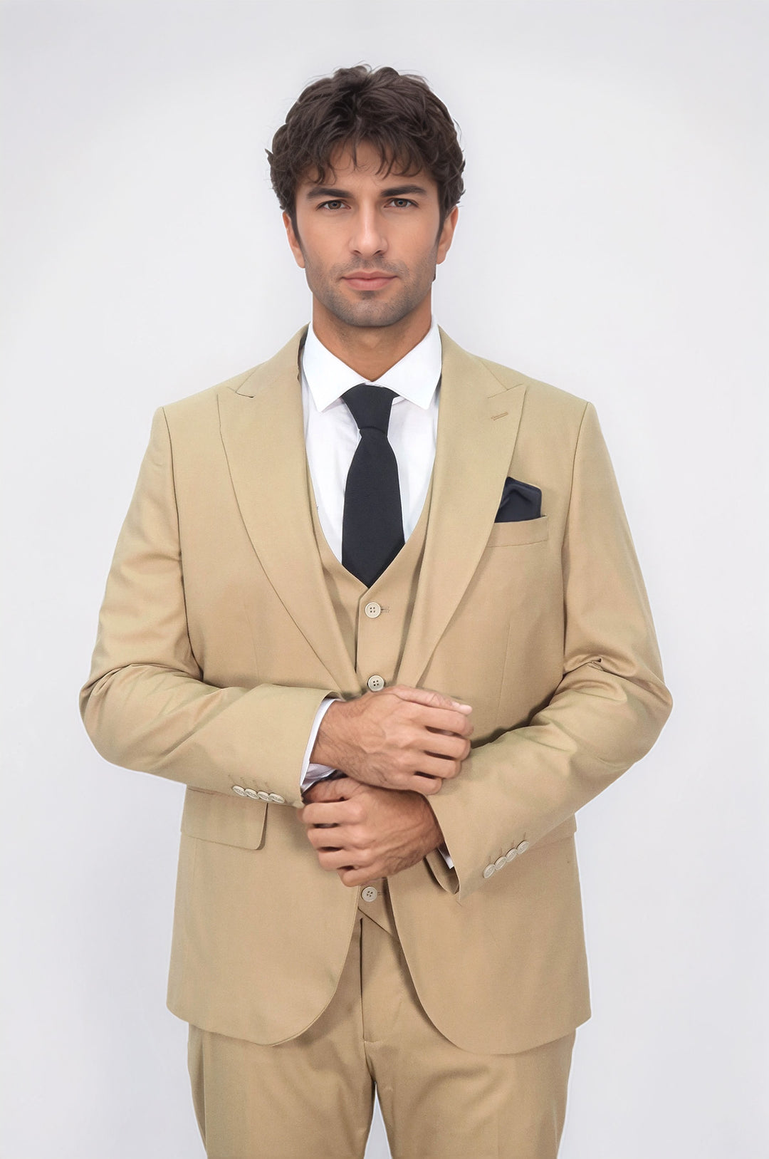 Desensiz Slim Fit Kum Rengi Erkek Takım Elbise - Wessi