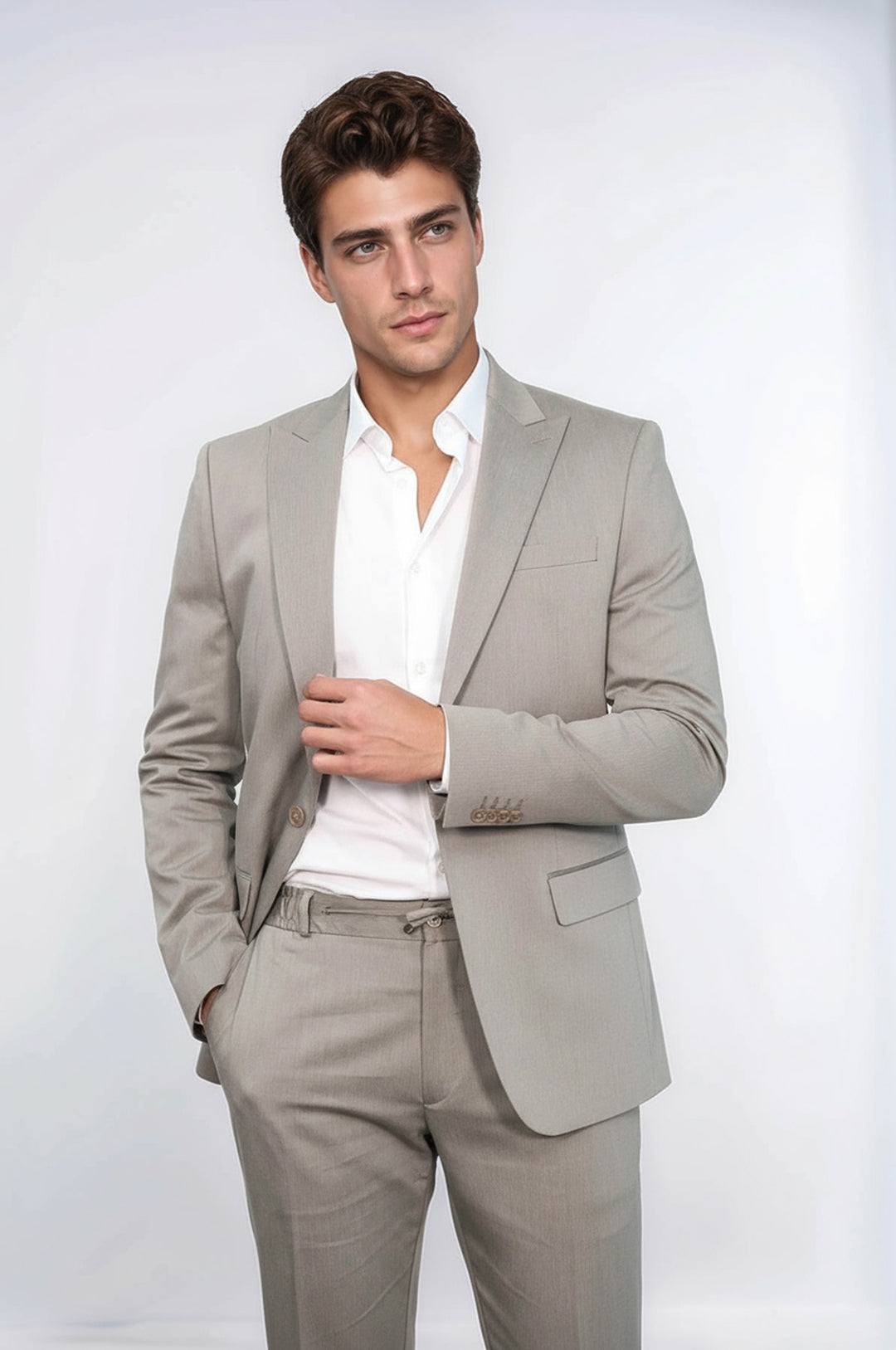 Tek Düğmeli Bej Erkek İkili Takım Elbise - Wessi