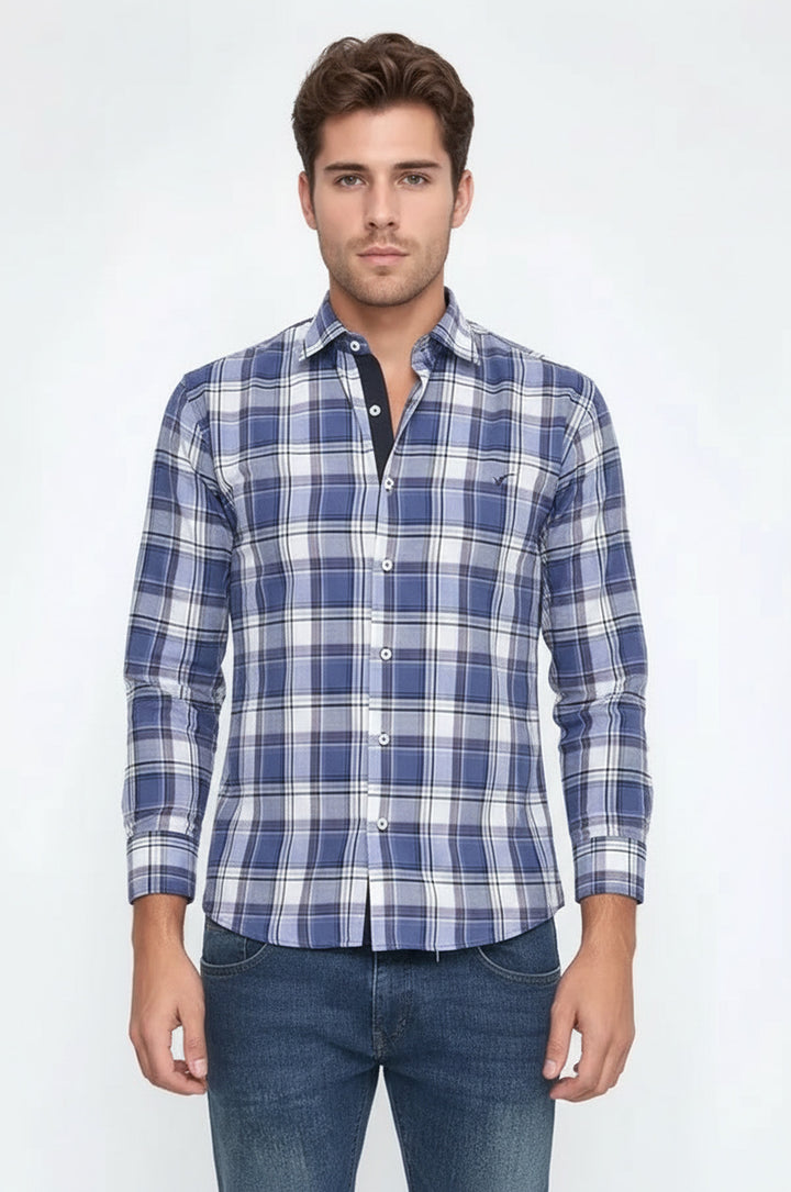 Slimfit Ekose Desenli Lacivert Gömlek - Wessi