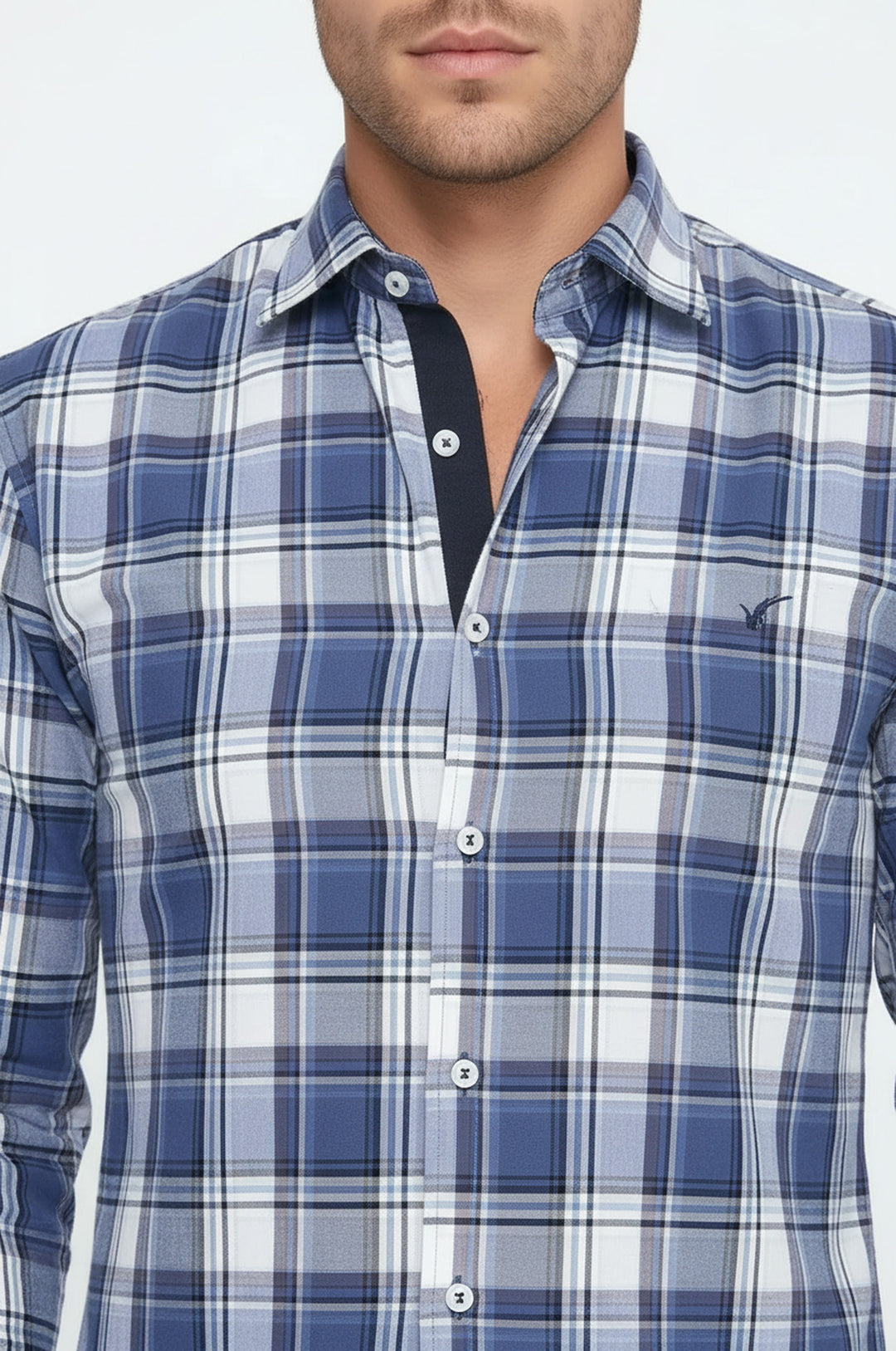 Slimfit Ekose Desenli Lacivert Gömlek - Wessi