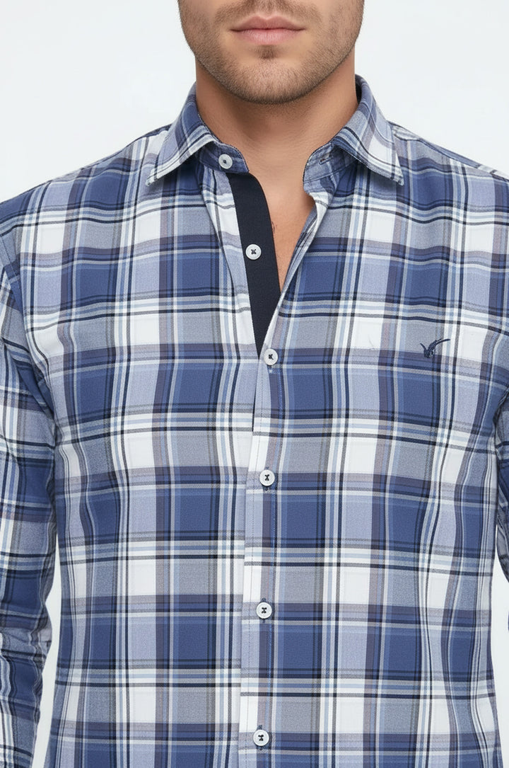 Slimfit Ekose Desenli Lacivert Gömlek - Wessi