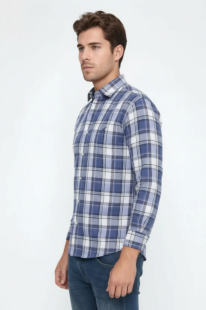 Slimfit Ekose Desenli Lacivert Gömlek - Wessi