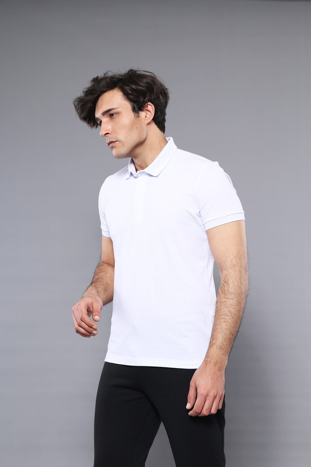 Polo Yaka Düz Beyaz T-shirt  - Wessi