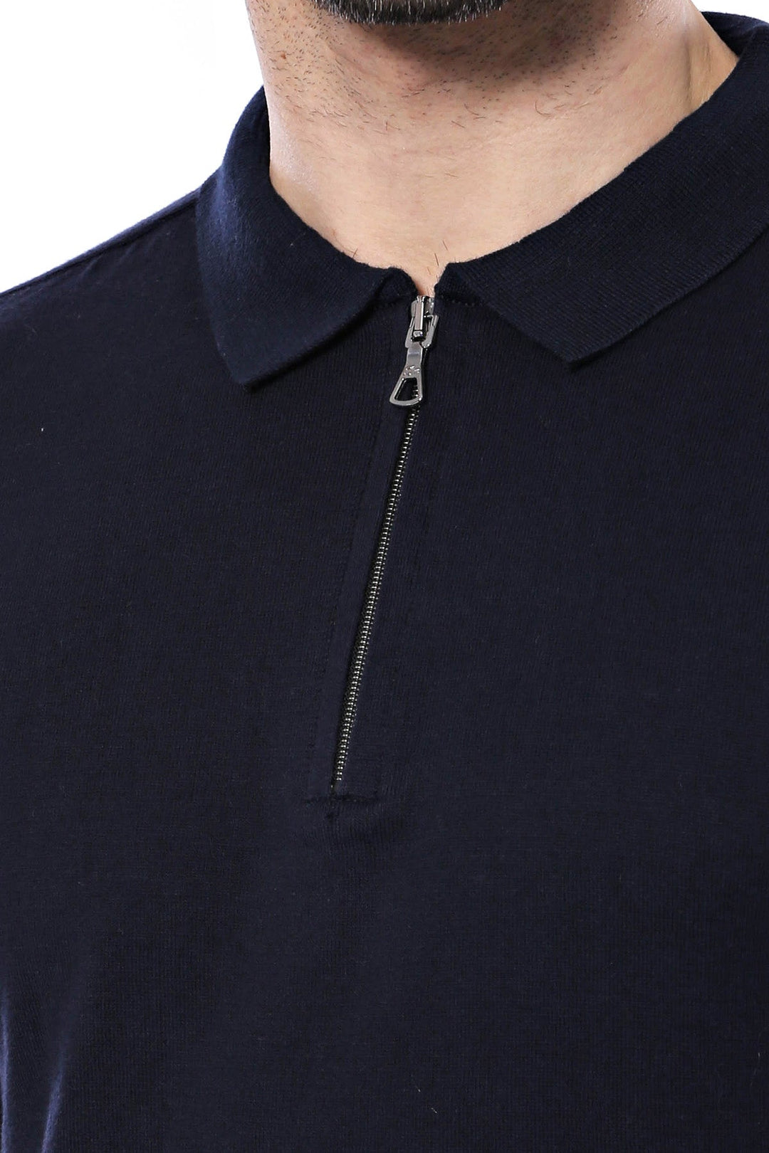 Polo Yaka Lacivert Düz Örme Erkek T-shirt - Wessi