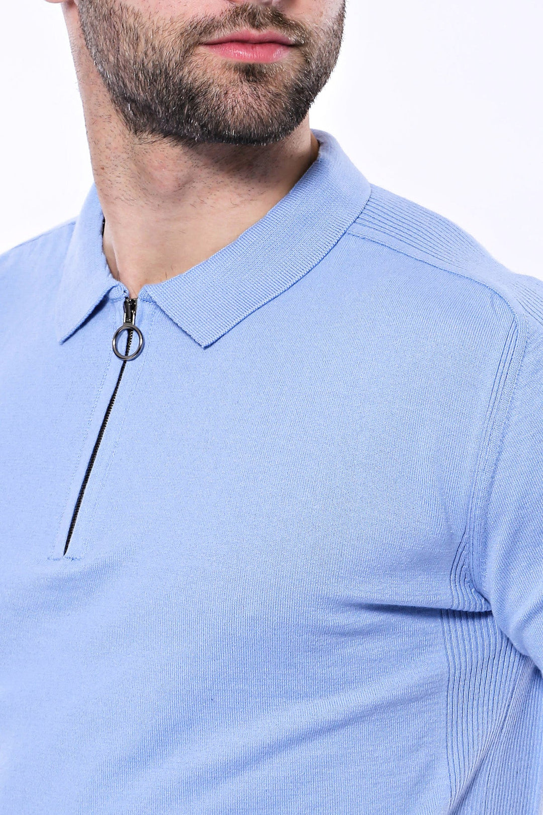 Polo Yaka Mavi Düz Örme T-shirt | Wessi