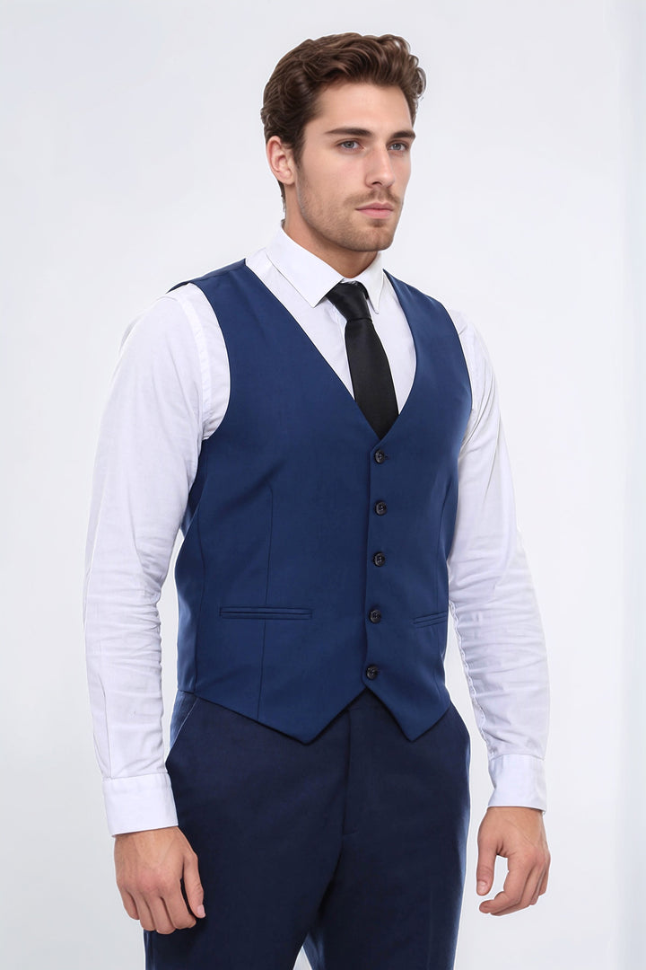 Lacivert Slimfit Düz Yelek - Wessi