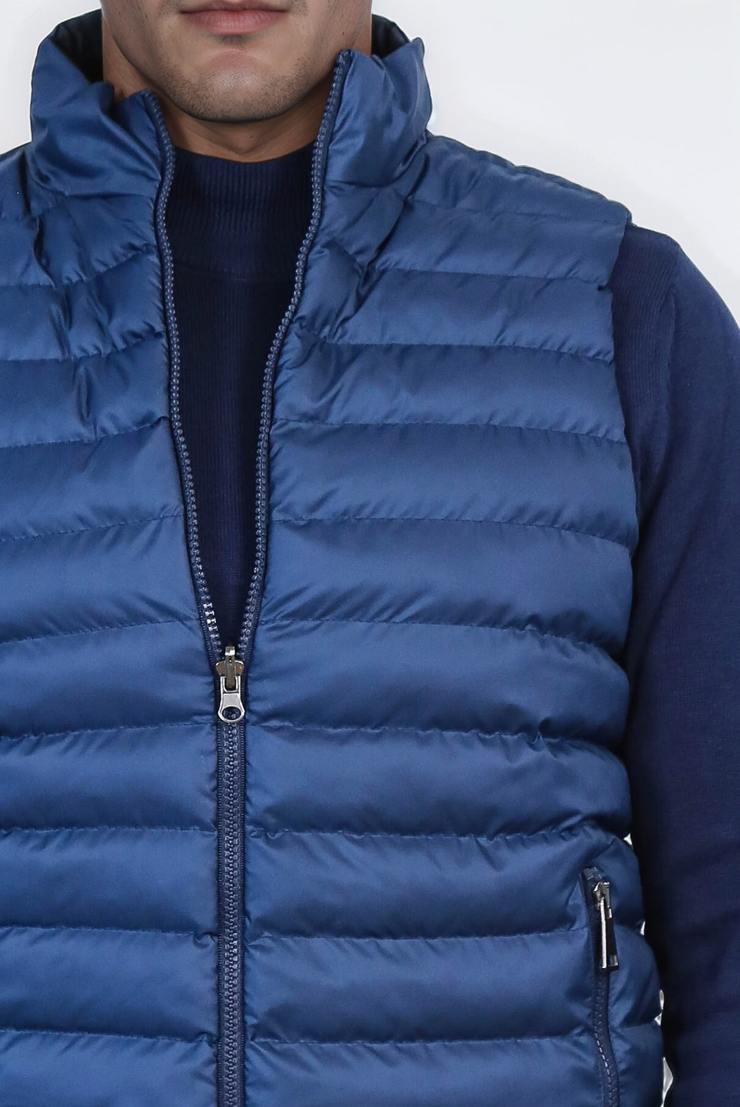 Çift Taraflı Kapitone Dik Yaka Mavi Erkek Kışlık Şişme Yelek - Wessi
