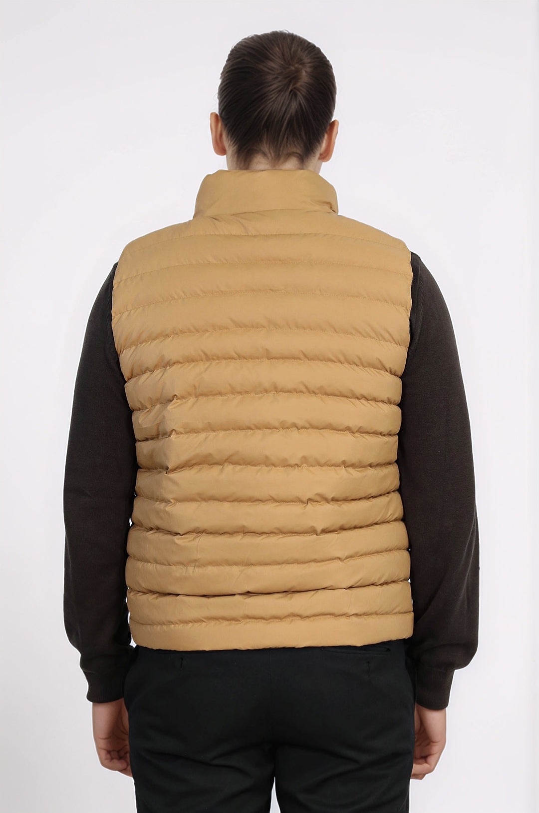 Çift Taraflı Kapitone Şişme Dik Yaka Koyu Krem Erkek Kışlık Yelek - Wessi