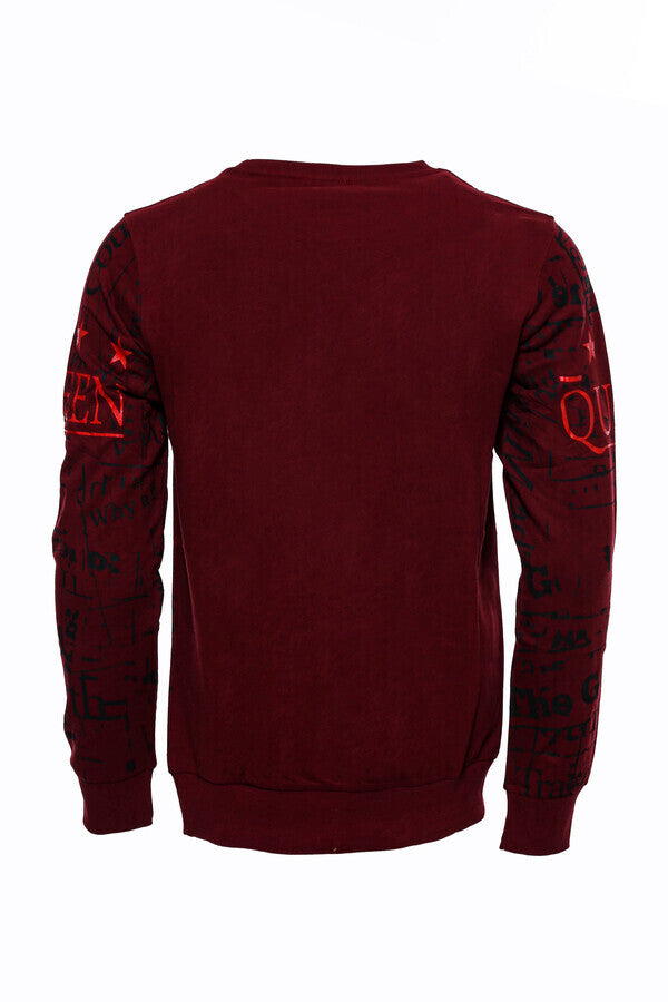 Bordo Taşlı Baskılı Sweatshirt - Wessi