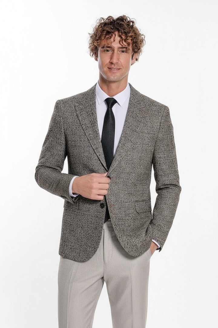 Ekose Desen Slim Fit Siyah Erkek Ceket - Wessi