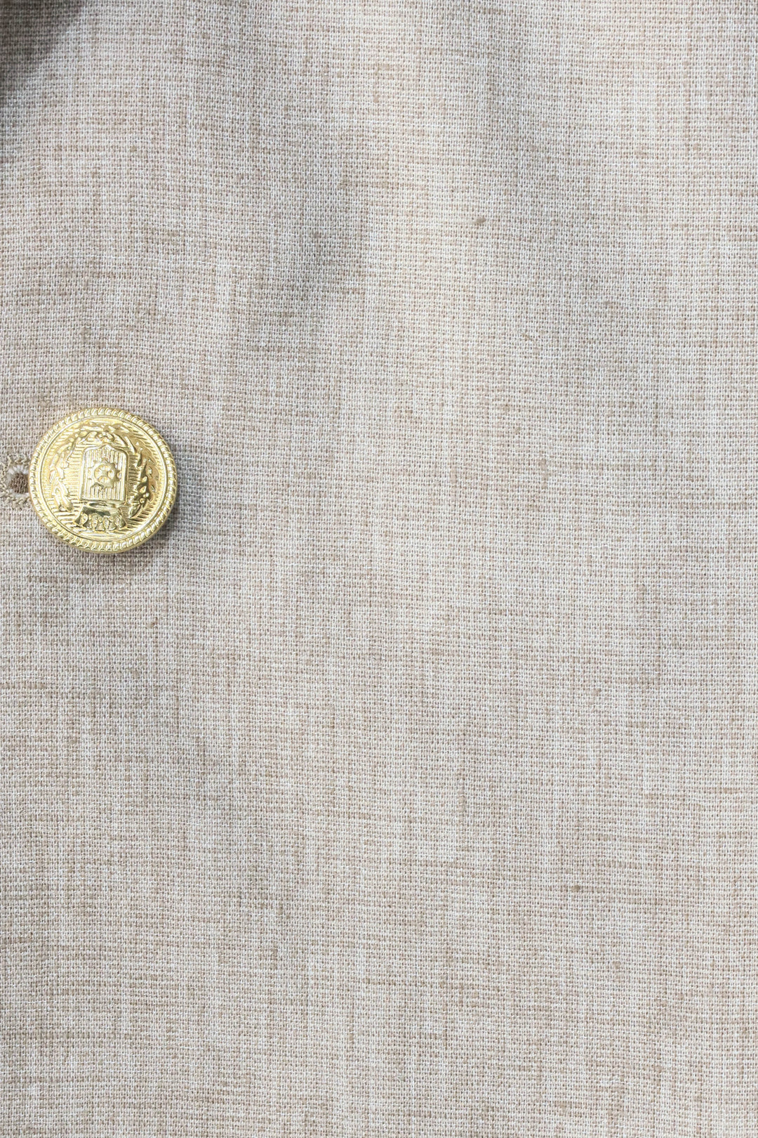 Bej Keten Dokulu Gold Metal Düğmeli Slim Fit Blazer Ceket