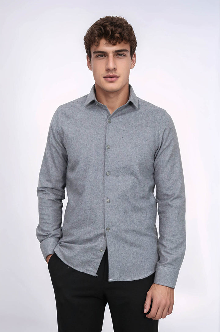 Desensiz Slim Fit Gri Erkek Oduncu Gömlek - Wessi