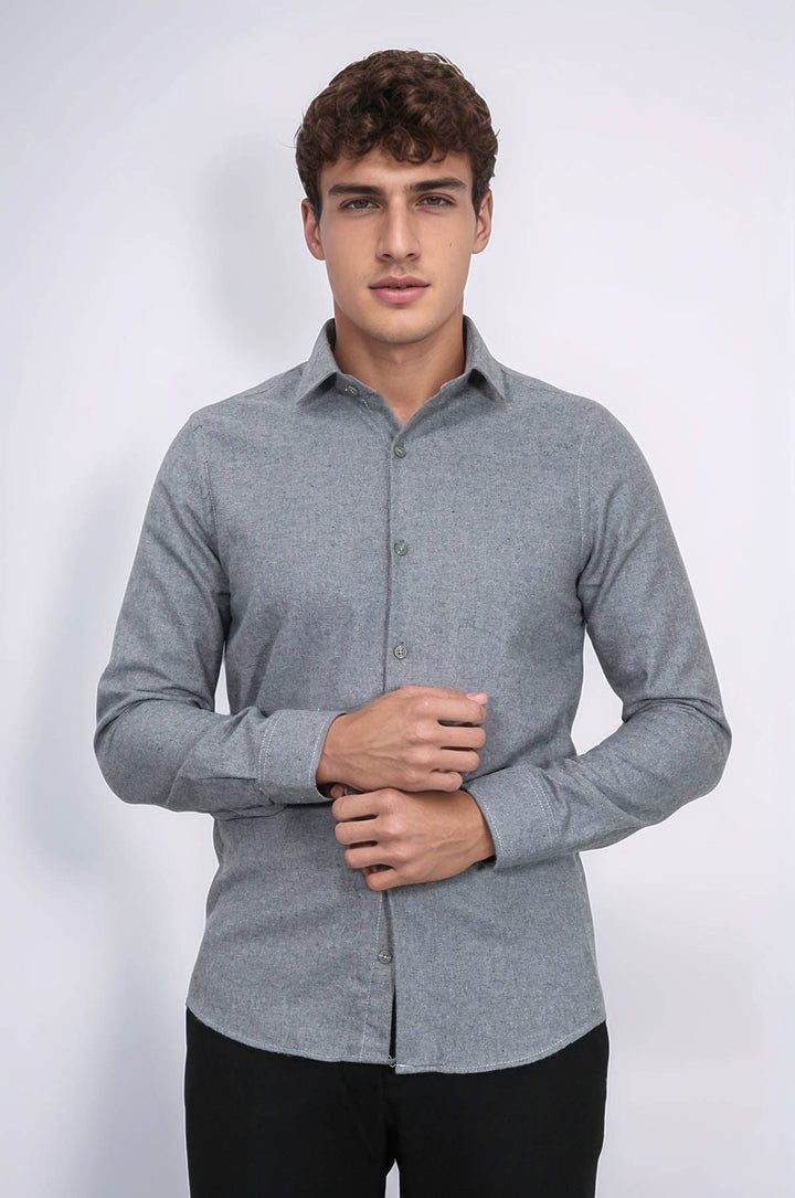 Desensiz Slim Fit Gri Erkek Oduncu Gömlek - Wessi