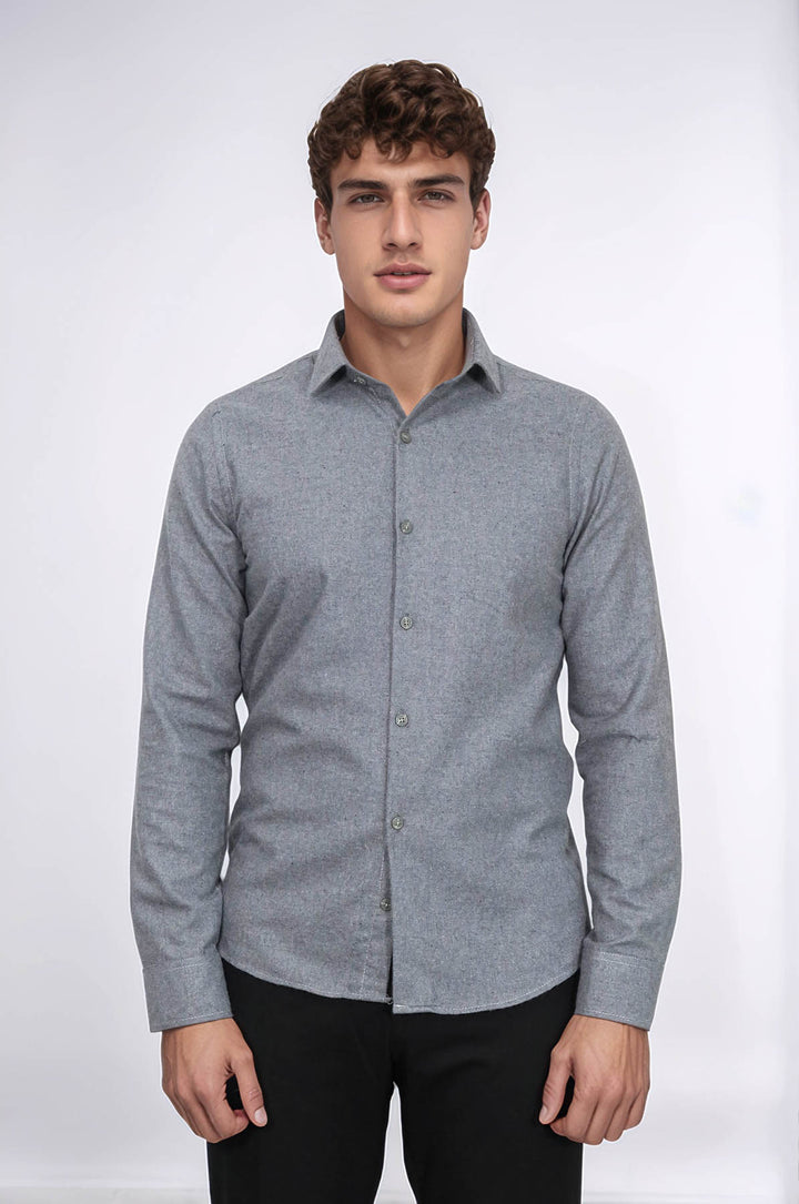 Desensiz Slim Fit Gri Erkek Oduncu Gömlek - Wessi